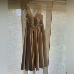 Champagne Appliquéd Tea Length Dress